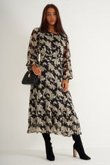 Black Chiffon Floral long dress