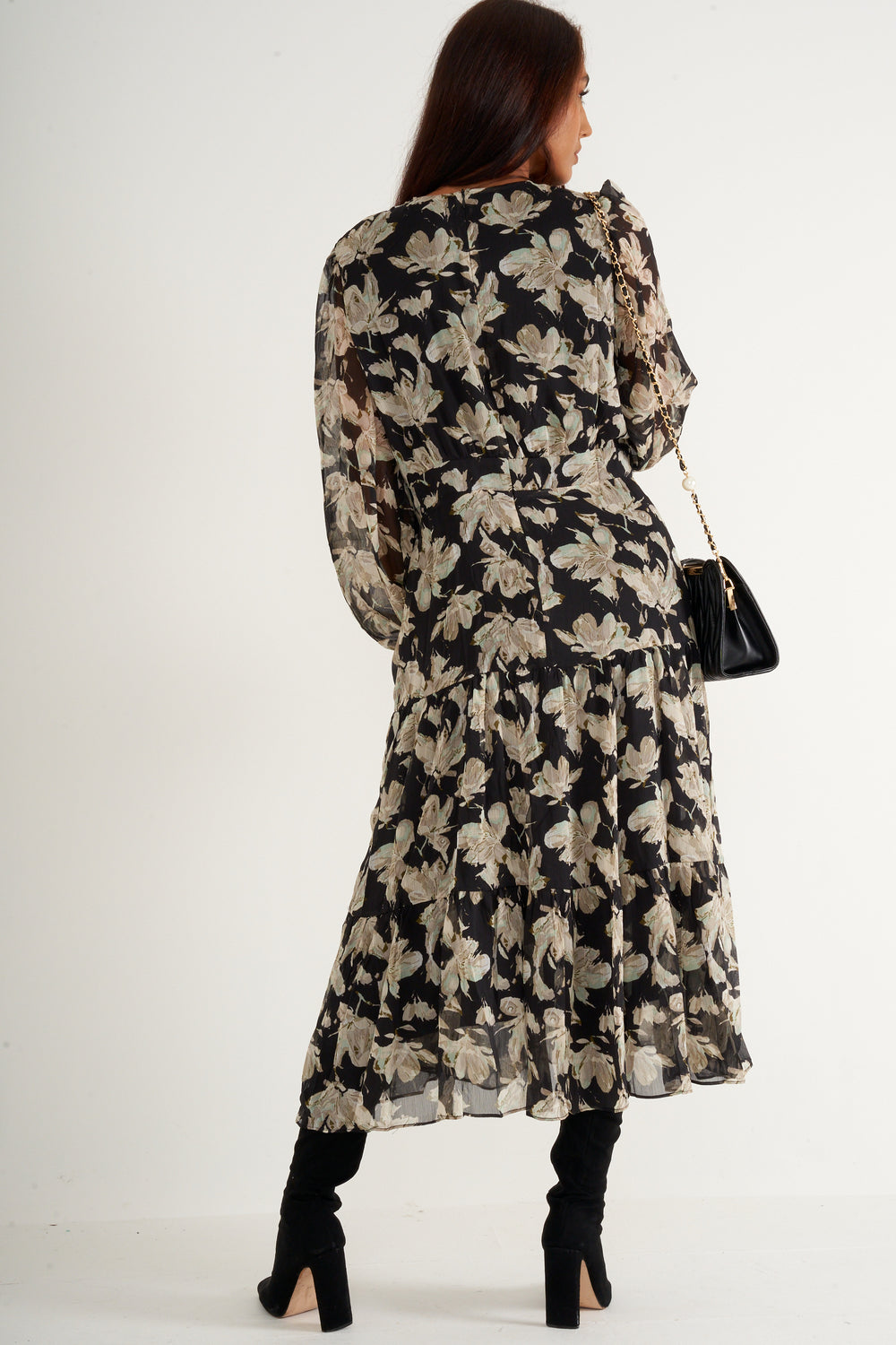 Black Chiffon Floral long dress