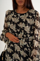 Black Chiffon Floral long dress