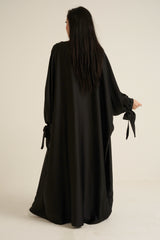 Black Satin 2 Piece Abaya Set