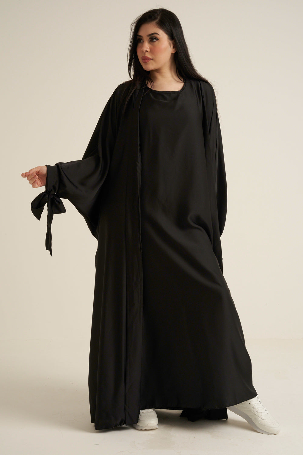 Black Satin 2 Piece Abaya Set