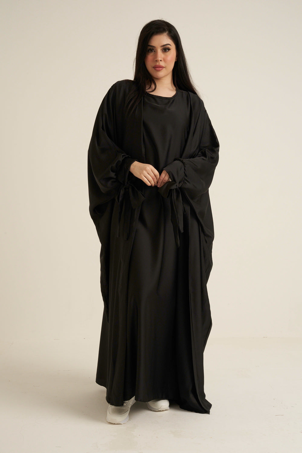 Black Satin 2 Piece Abaya Set