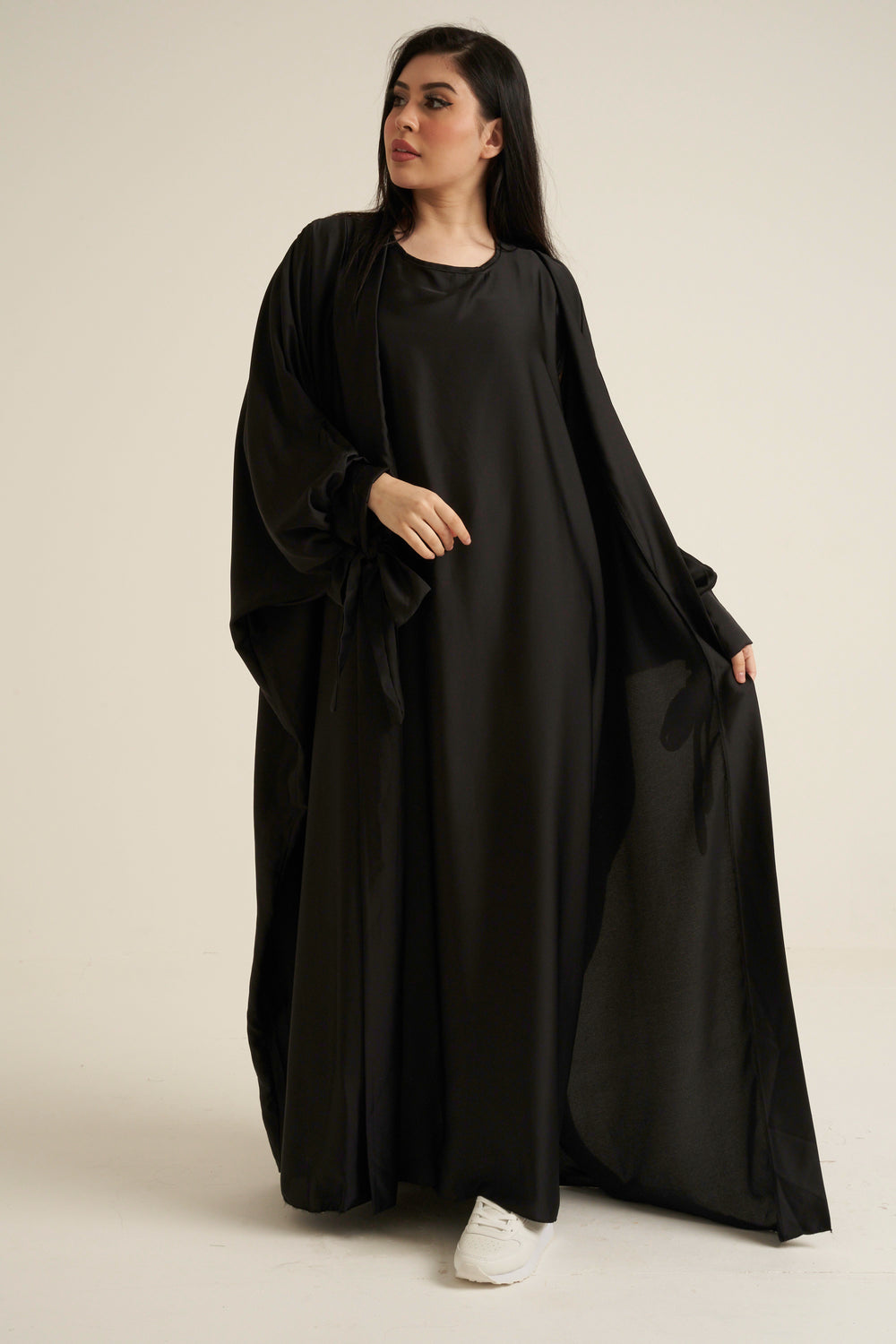 Black Satin 2 Piece Abaya Set