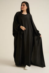 Black Satin 2 Piece Abaya Set