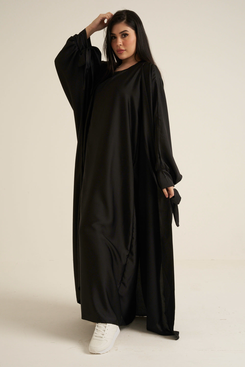Black Satin 2 Piece Abaya Set