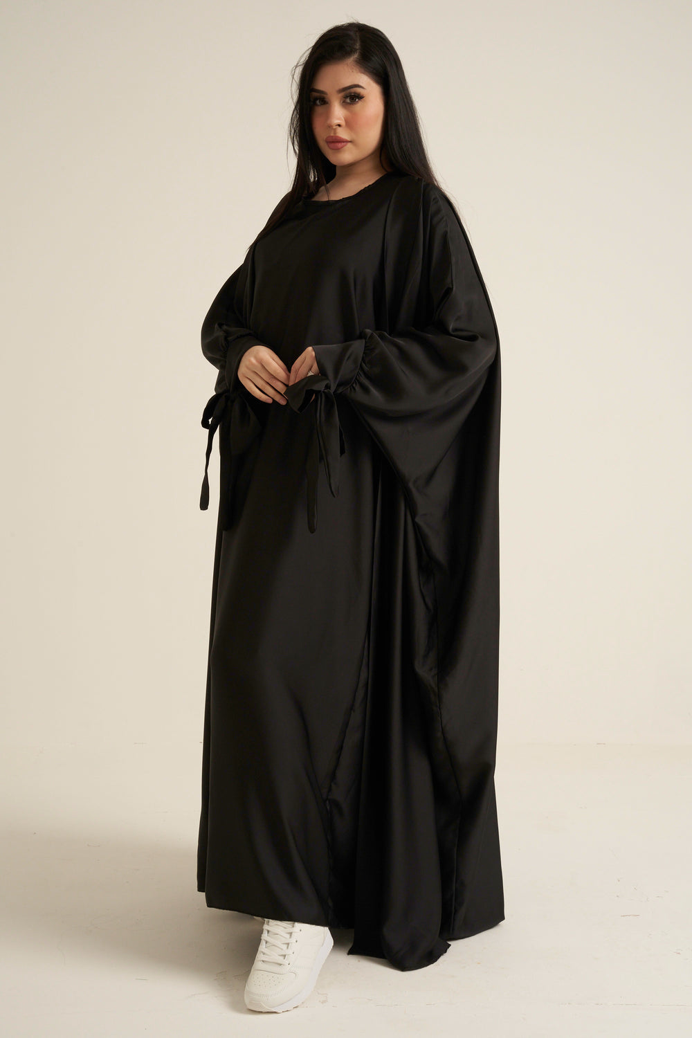 Black Satin 2 Piece Abaya Set