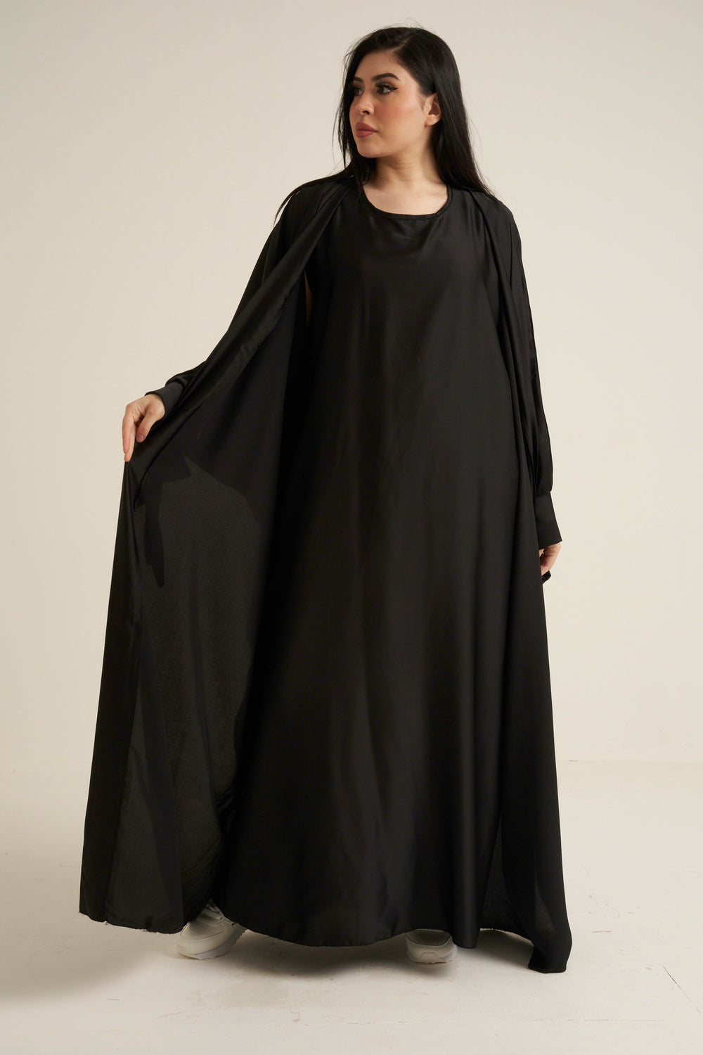 Black Satin 2 Piece Abaya Set
