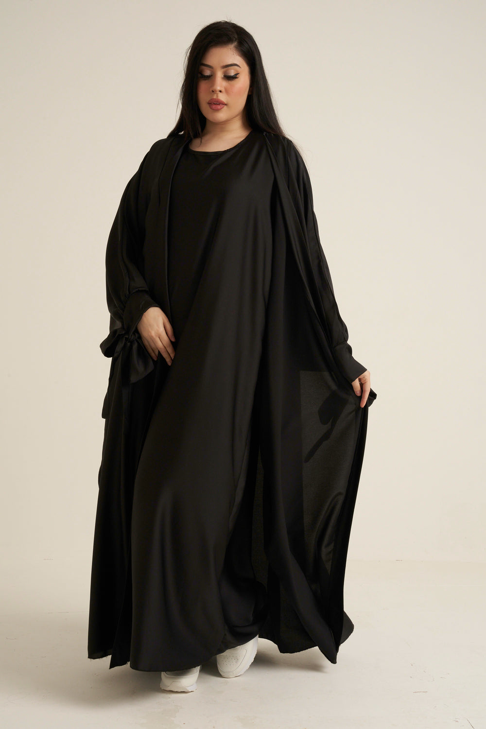 Black Satin 2 Piece Abaya Set