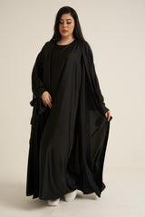 Black Satin 2 Piece Abaya Set