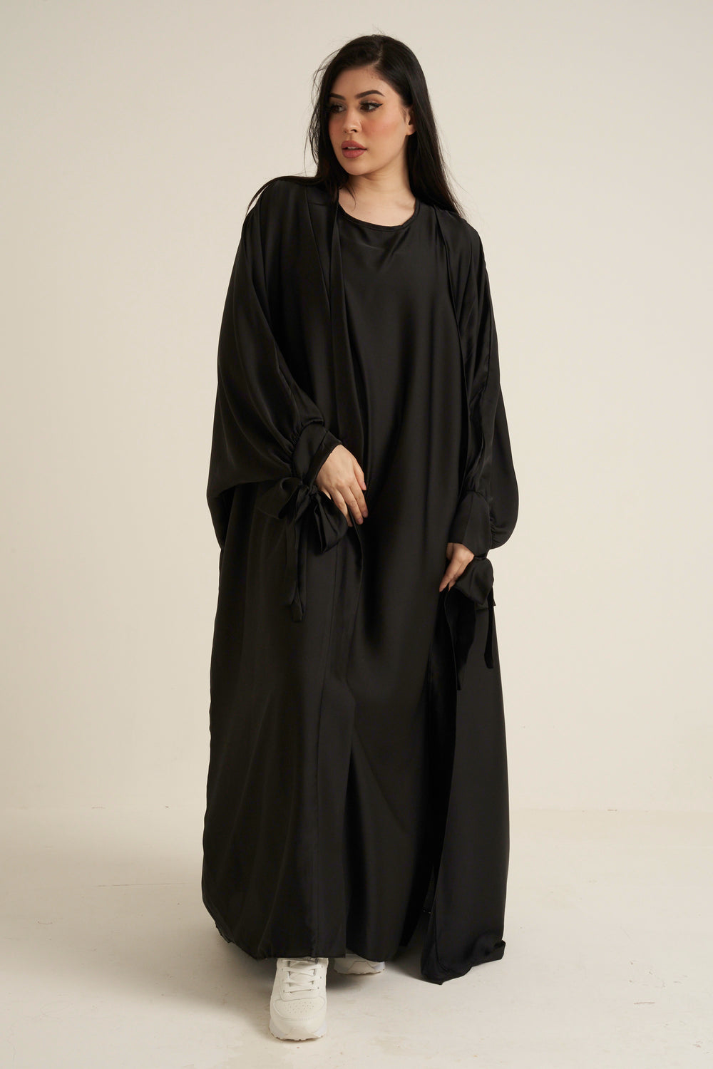 Black Satin 2 Piece Abaya Set