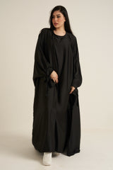 Black Satin 2 Piece Abaya Set