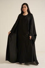 Black Satin 2 Piece Abaya Set
