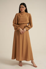 Camel 2 Piece Studded Maxi Skirt and Blouse Set