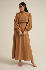 Camel 2 Piece Studded Maxi Skirt and Blouse Set