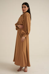 Camel 2 Piece Studded Maxi Skirt and Blouse Set