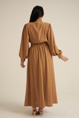 Camel 2 Piece Studded Maxi Skirt and Blouse Set