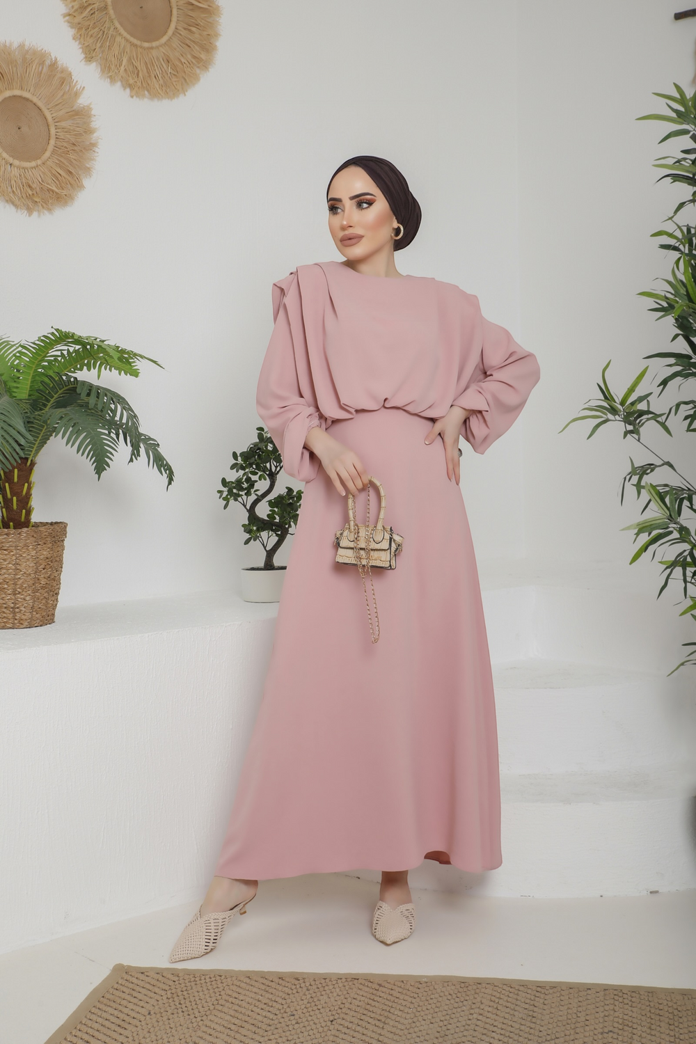 Aversa Pink Long Sleeve Maxi dress