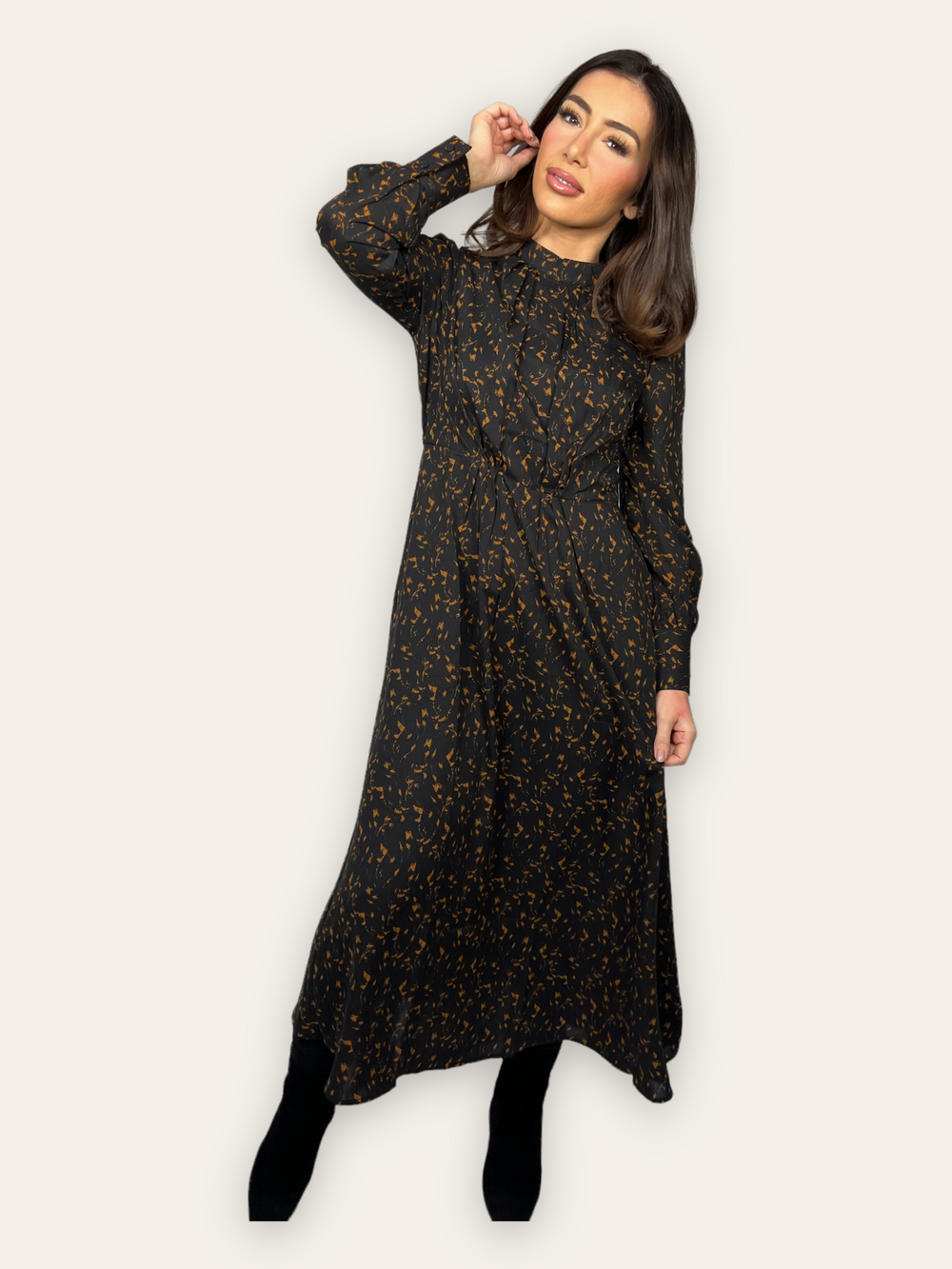 Black and Brown Pleated Maxi Dress