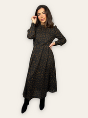 Black and Brown Pleated Maxi Dress