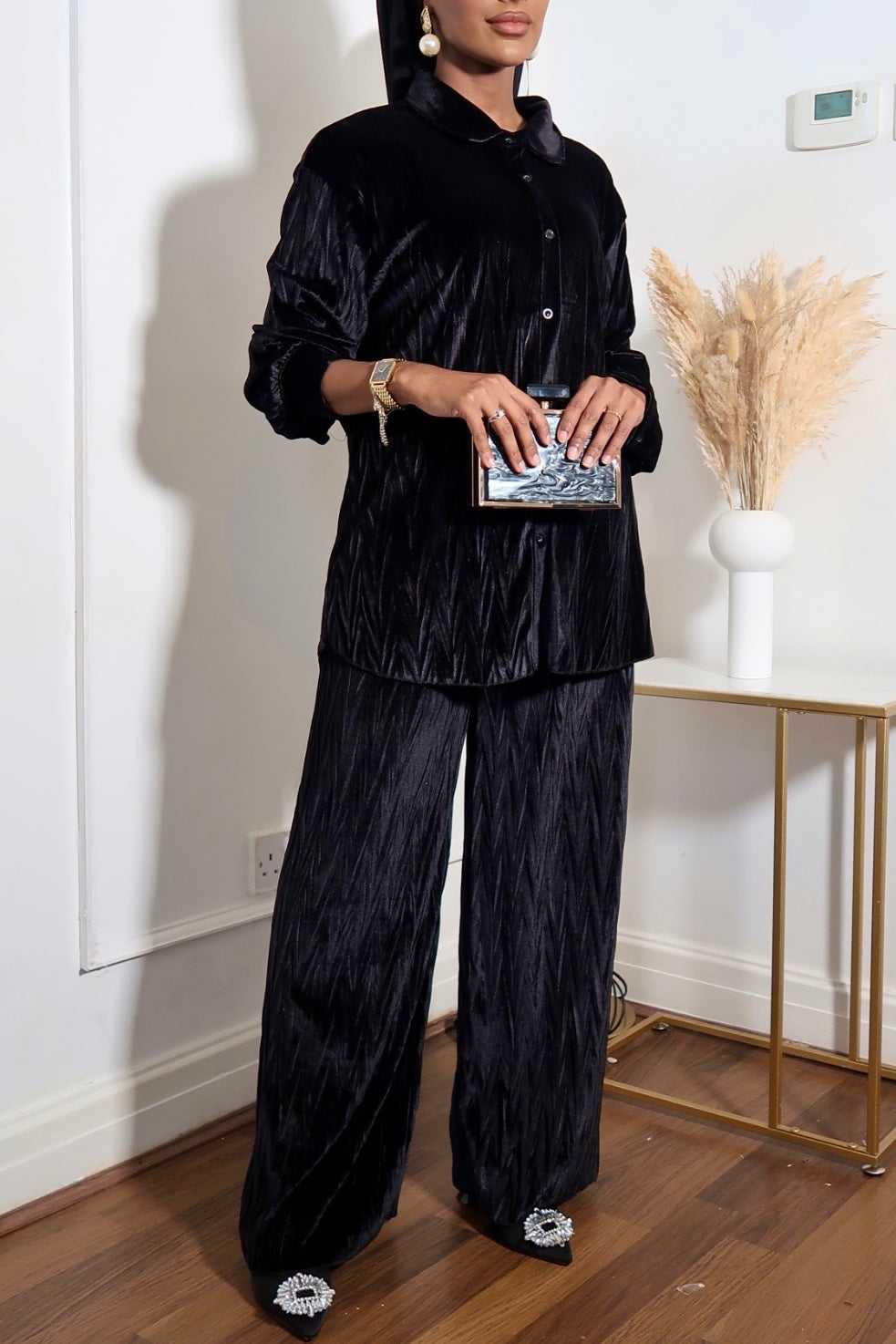 Black luxe velvet co ord