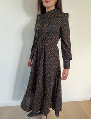 Black and Brown Pleated Maxi Dress