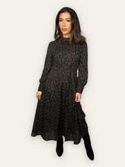 Black and Brown Pleated Maxi Dress