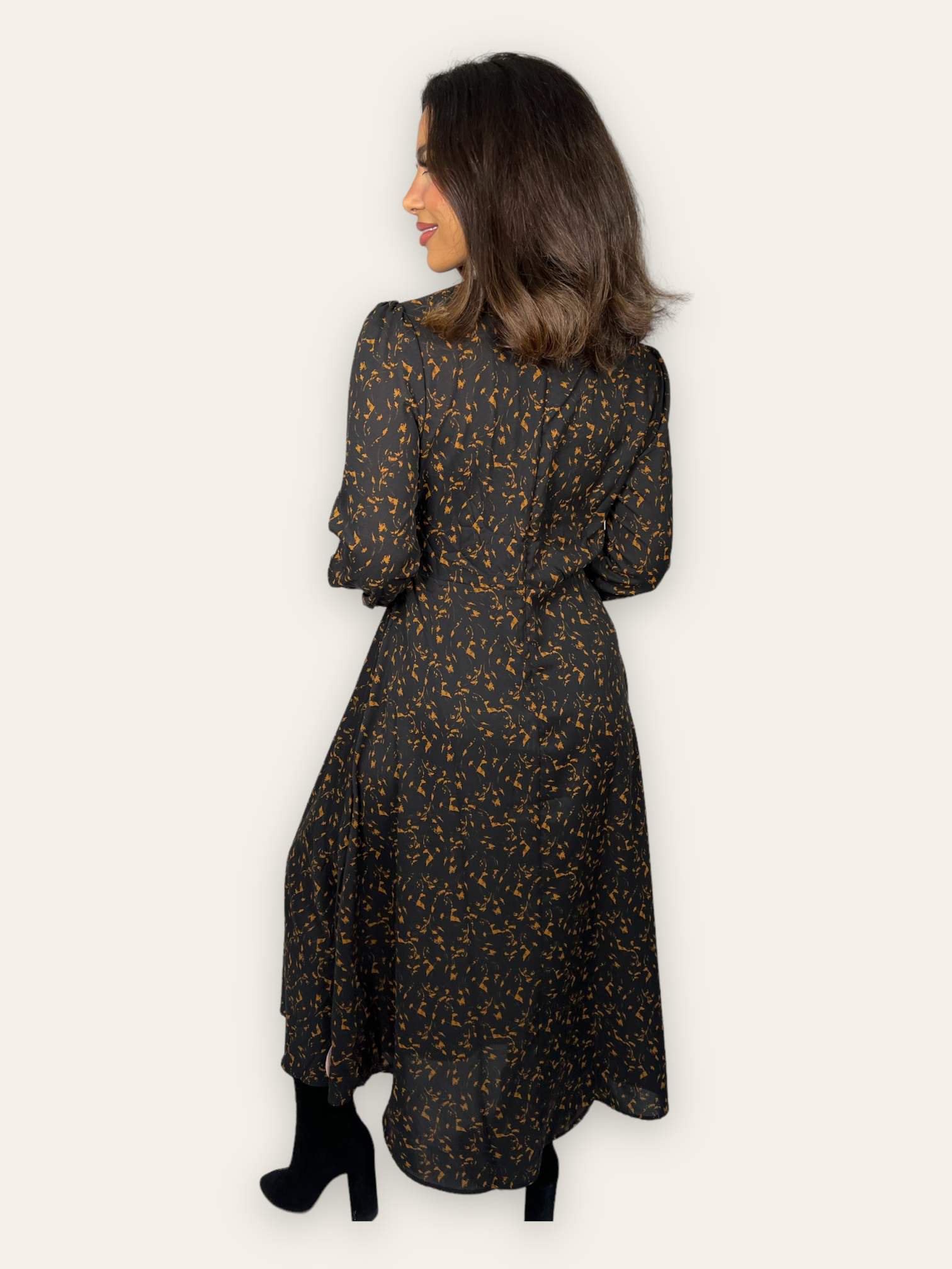 Black and Brown Pleated Maxi Dress