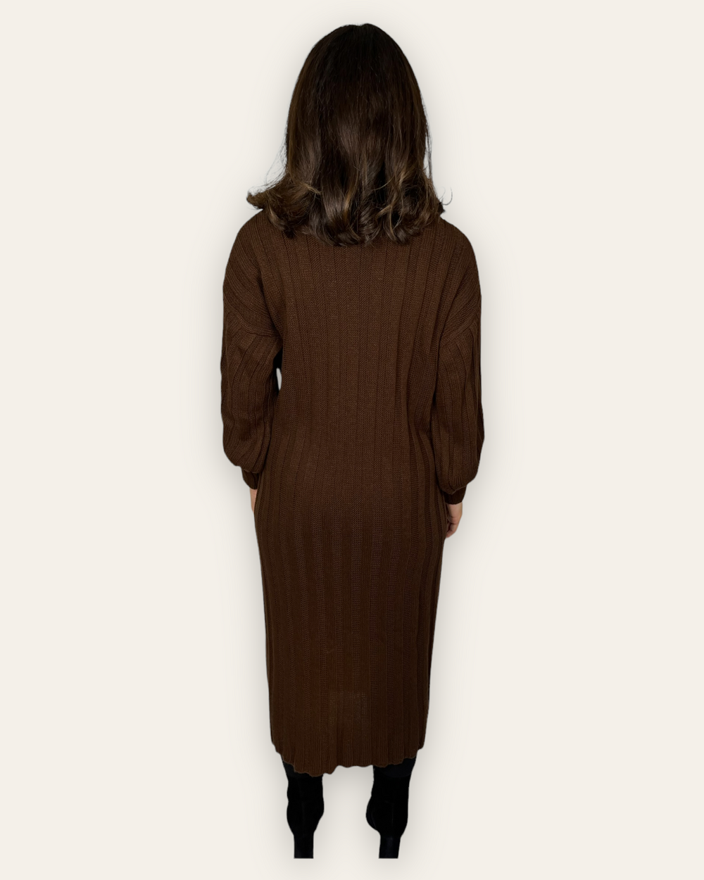 Brown Knit Long Jumper Dress