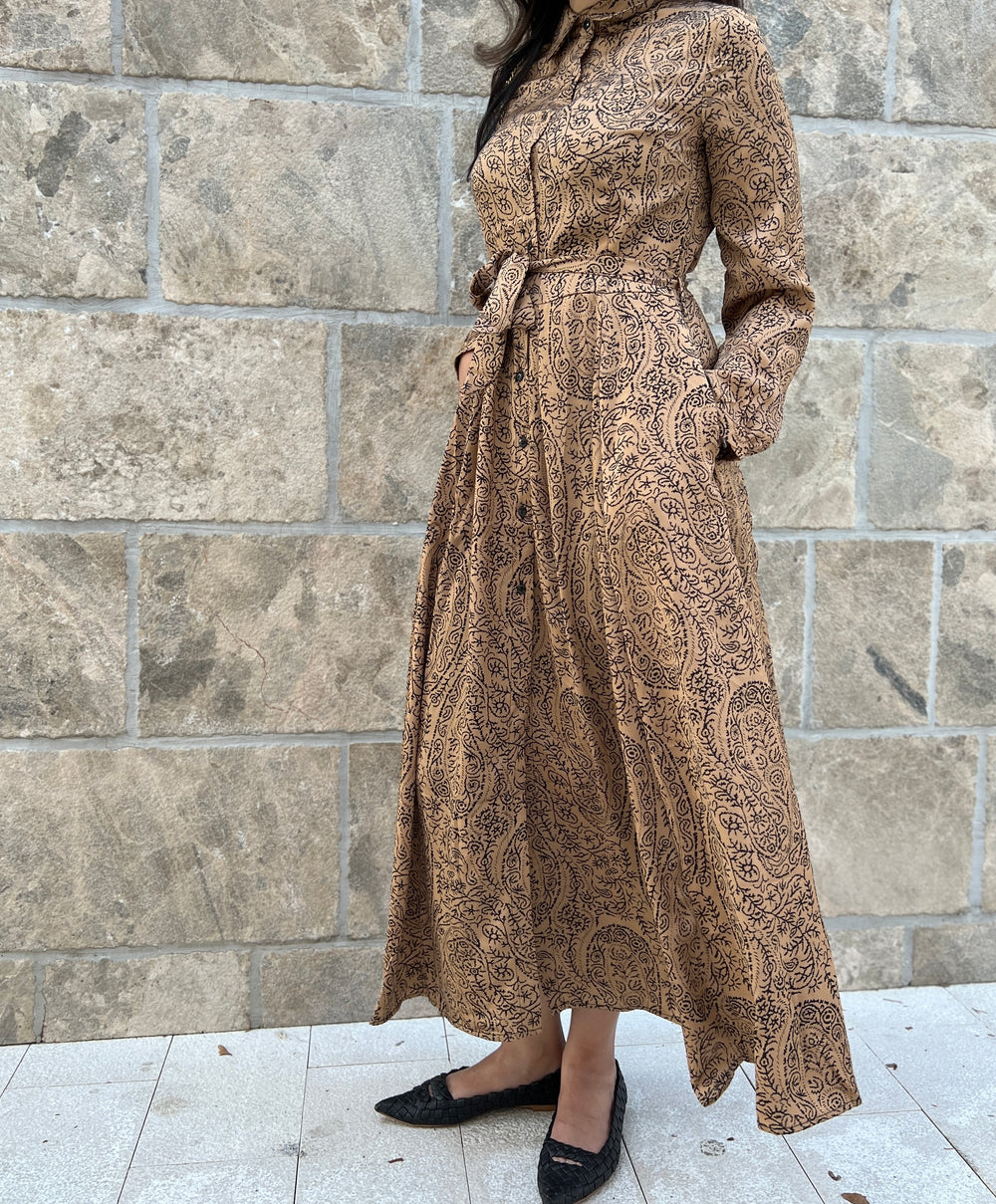 Gold Beige Maxi Dress with pockets