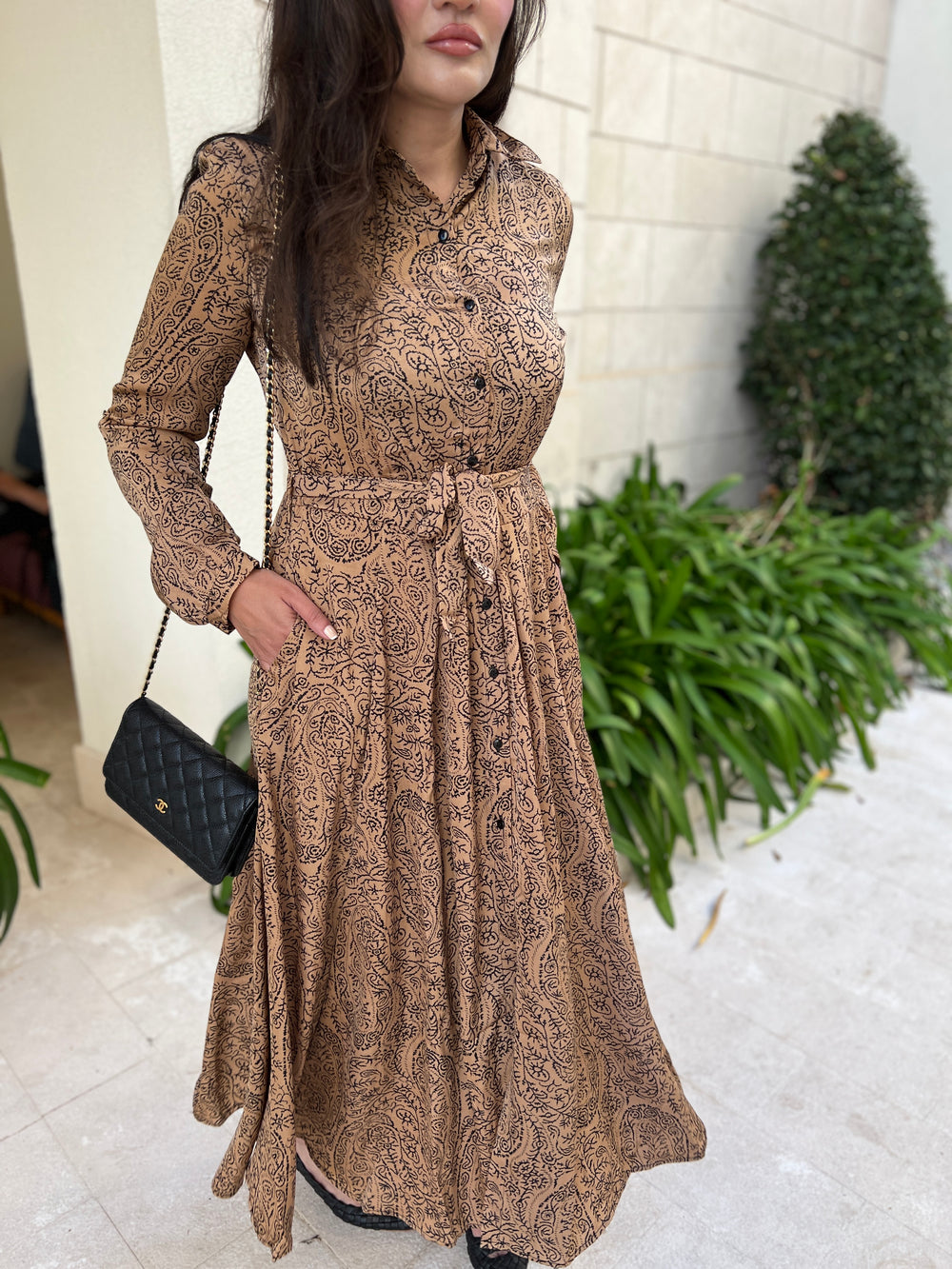 Gold Beige Maxi Dress with pockets