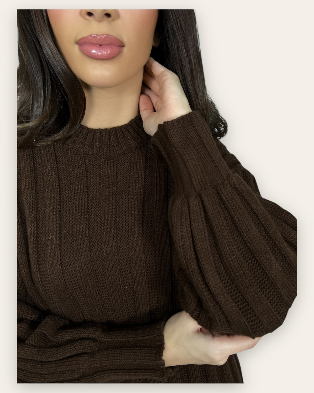 Brown Knit Long Jumper Dress