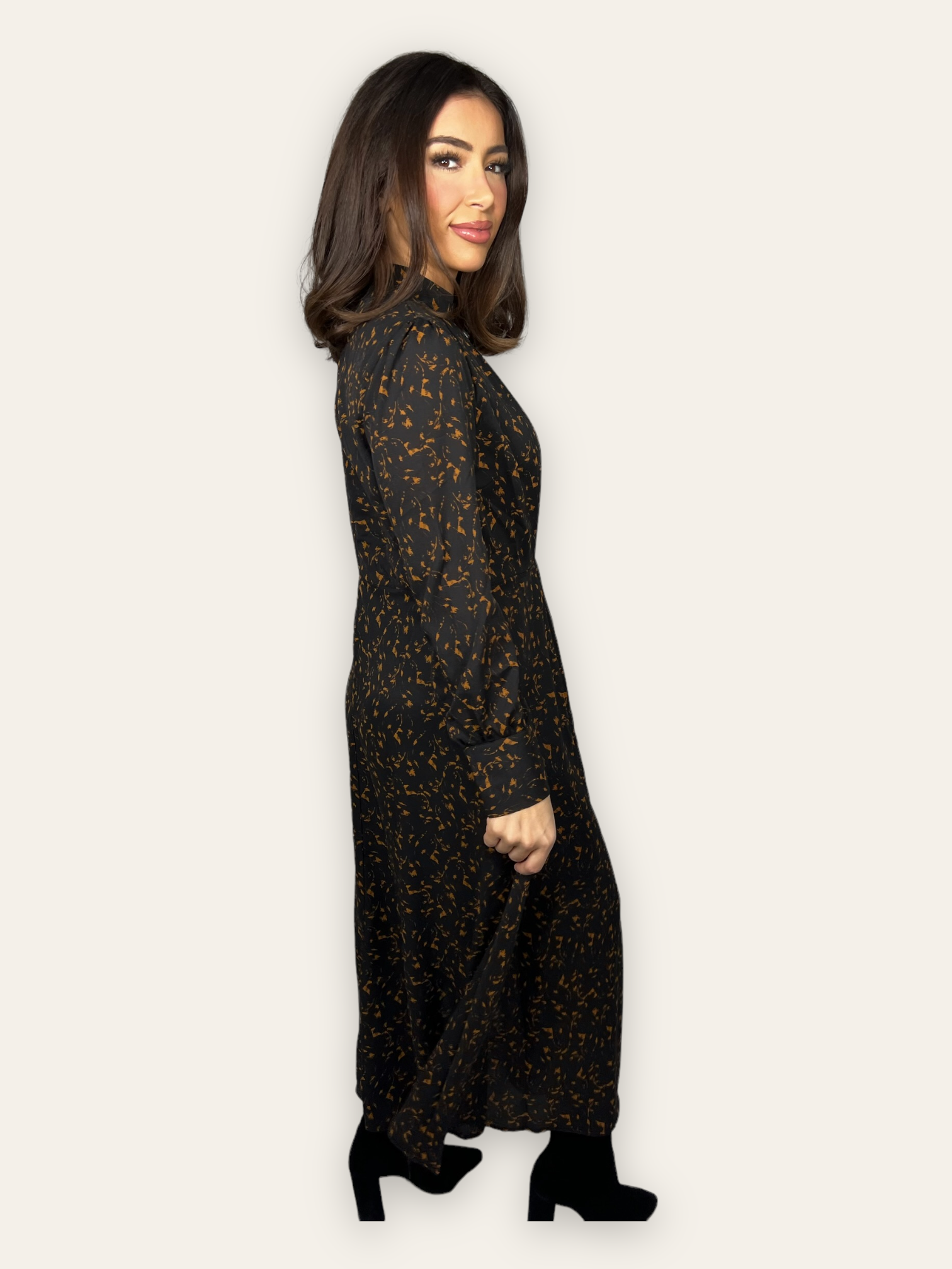 Black and Brown Pleated Maxi Dress